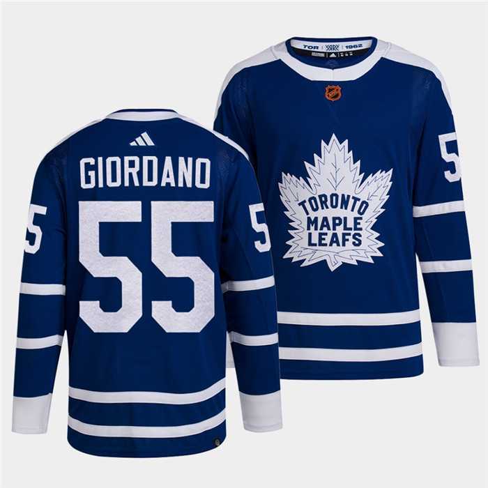 Mens Toronto Maple Leafs Black #55 Mark Giordano Blue 2022 Reverse Retro Stitched Jersey Dzhi->toronto maple leafs->NHL Jersey